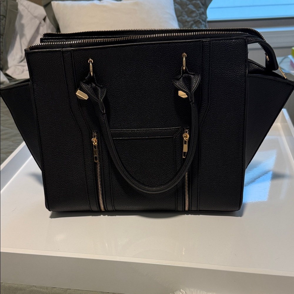 Large vegan leather Black Women's structured handbag